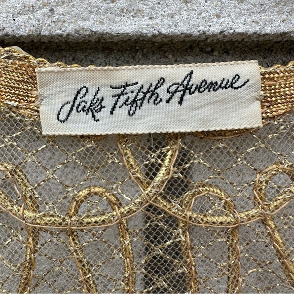 Vintage Saks Fifth Avenue Gold Mesh Pearl Rhinestone Beaded Sheer Vest Topper XS - Picture 5 of 12